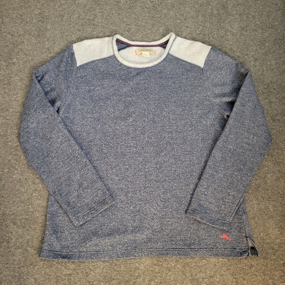 Tommy Bahama Sweater Mens Size XL Blue Gray Crew Neck Cozy Fleece Pullover